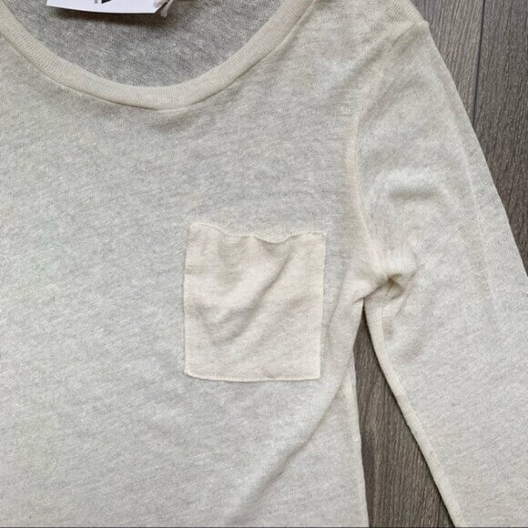 LNA Women's T-shirt Long Sleeve Torn Pocket Tee Top Linen Cream Ivory Small - Picture 7 of 13